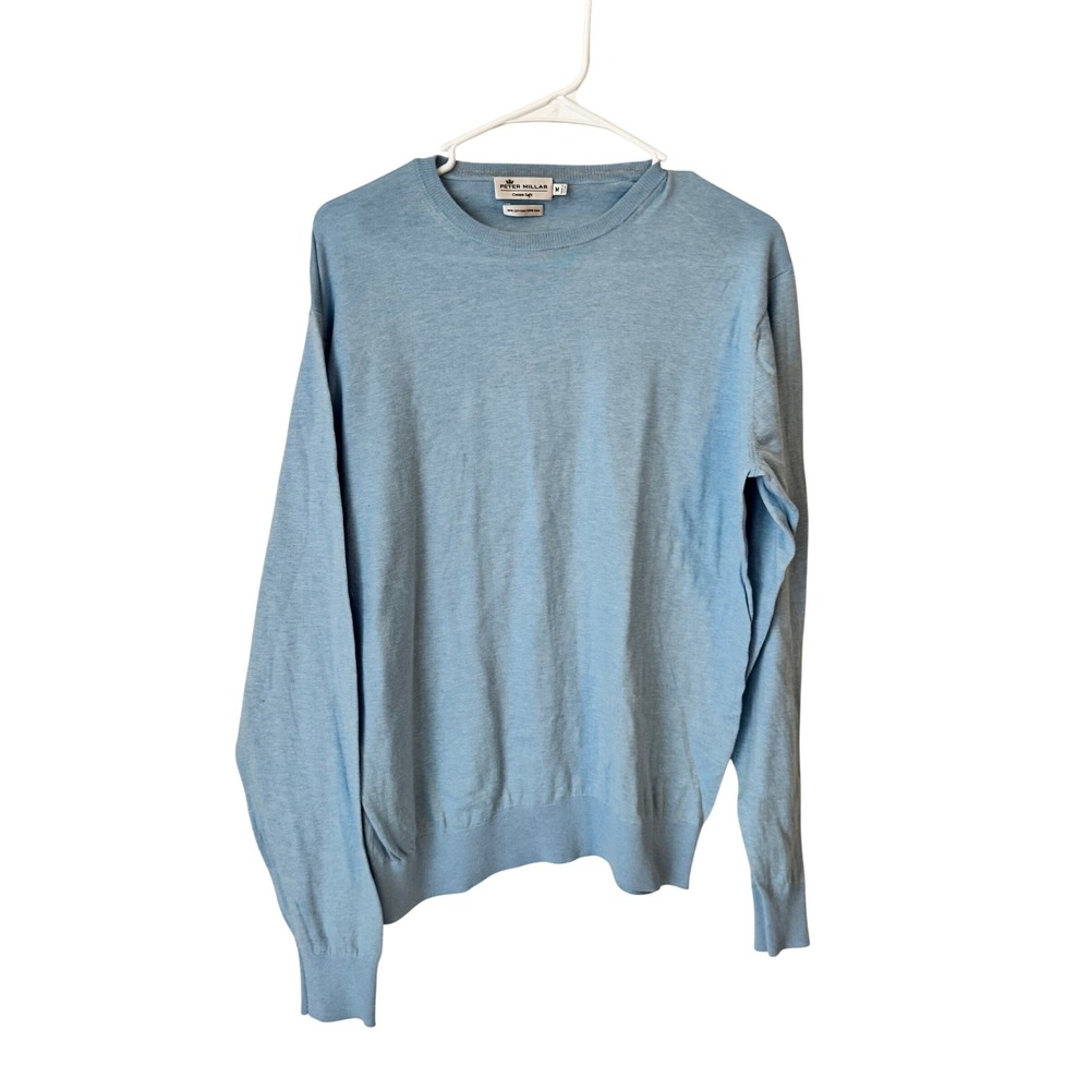 Peter Millar Crown Soft Blue Cotton Silk Crew Neck Sweater Mens Medium